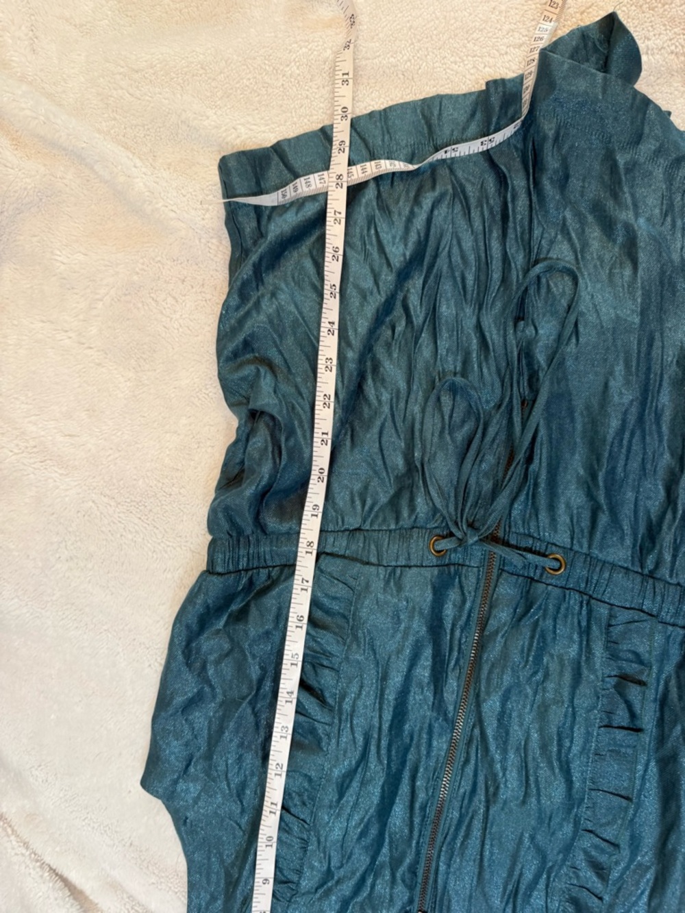 Sparkle & Fade Teal Ruffled Zip-Front Romper - Picture 7 of 7